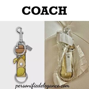NEW Coach Lemon Print Garden Glade Yellow Multi Trigger Snap Bag Charm Keychain